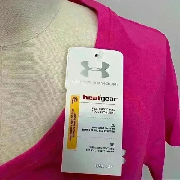 NWT Under Armour Heat Gear V-Neck T-Shirt Hot Pink Carpe Diem Graphic - Picture 10 of 13